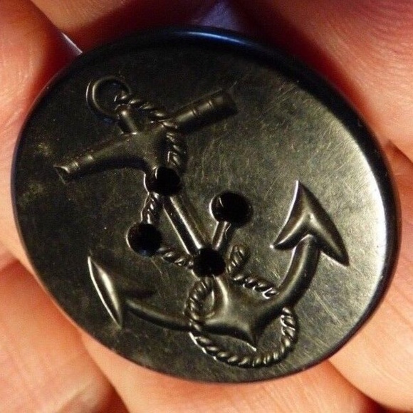 VTG Lot of 5 Black Bakelite Nautical Navy Anchor Rope Sailing 1.25" Coat Button - Picture 2 of 7